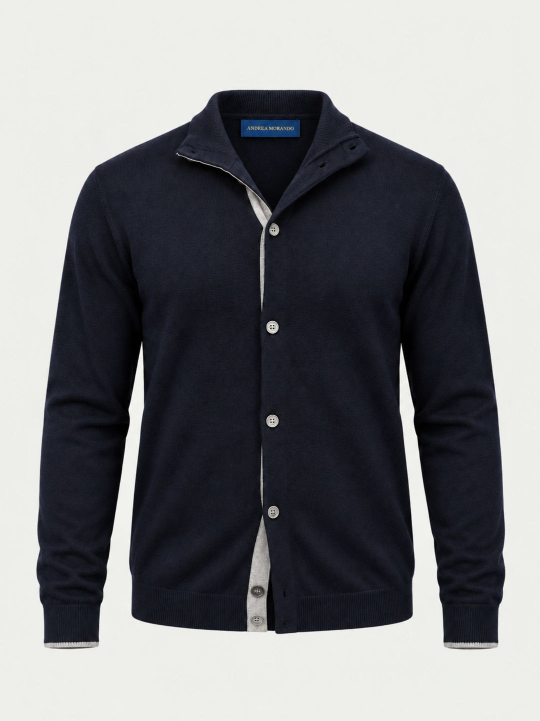 Maglia con bottoni in lana e cashmere navy e grigia 87058 BLU ANDREA MORANDO 