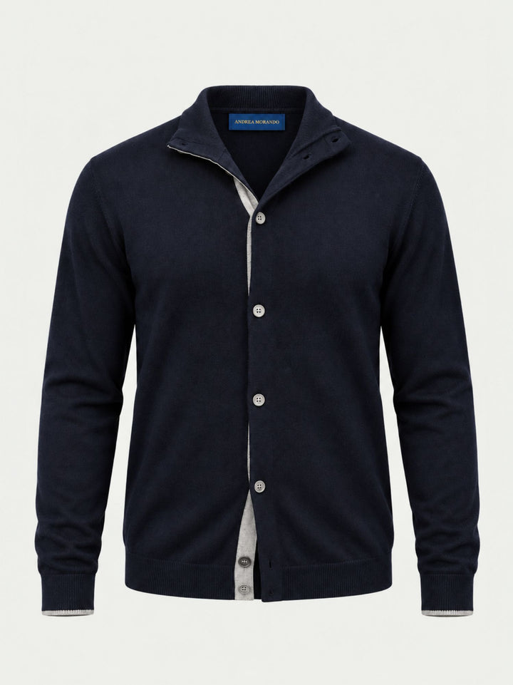 Maglia con bottoni in lana e cashmere navy e grigia 87058 BLU ANDREA MORANDO 