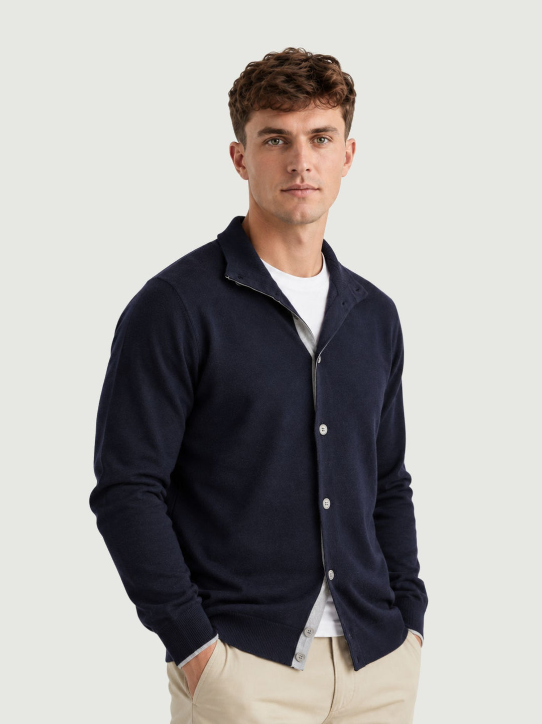 Maglia con bottoni in lana e cashmere navy e grigia 87058 BLU ANDREA MORANDO 