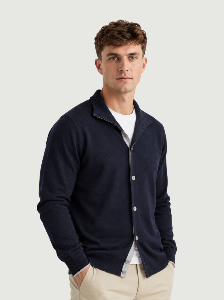 Maglia con bottoni in lana e cashmere navy e grigia 87058 BLU ANDREA MORANDO 