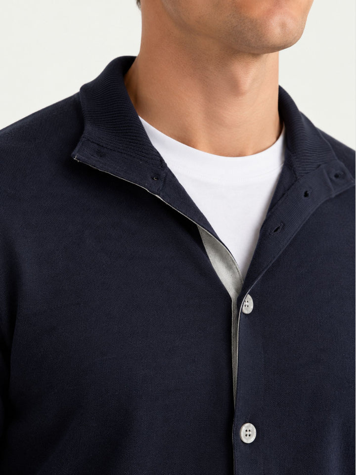 Maglia con bottoni in lana e cashmere navy e grigia 87058 BLU ANDREA MORANDO 