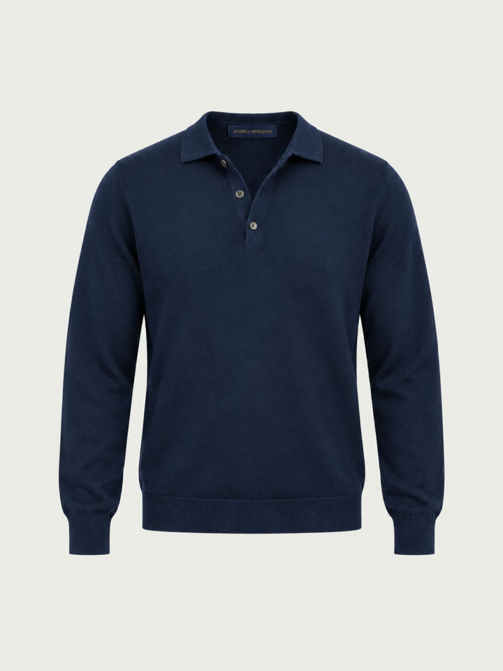 Maglia a polo in lana merino extrafine navy 87231 BLU ANDREA MORANDO 