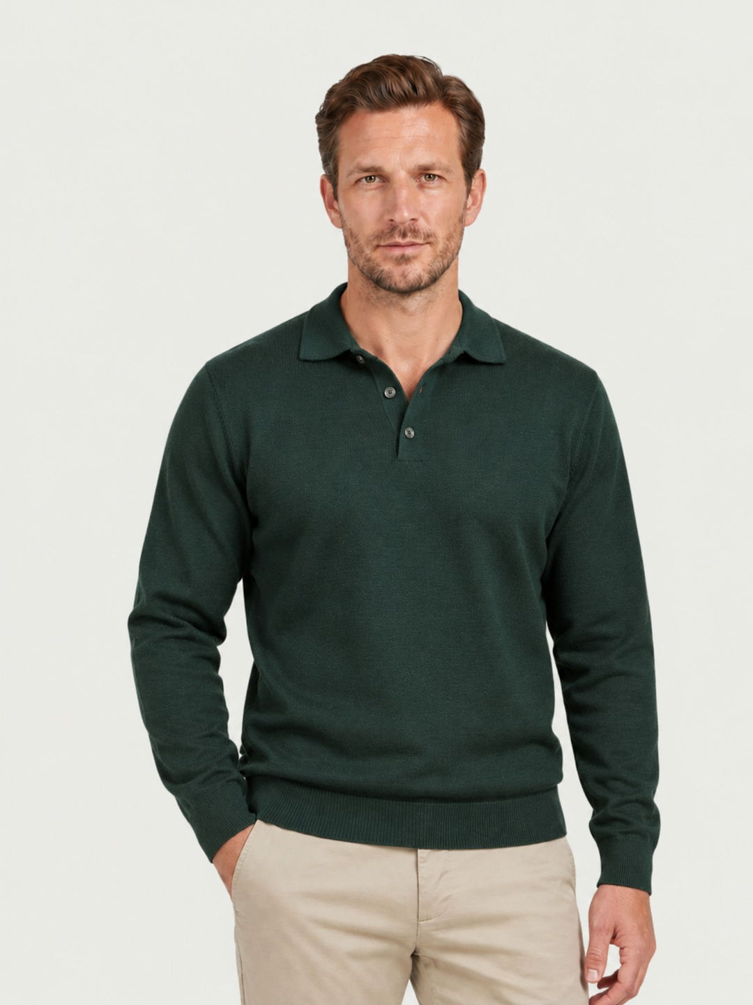 Maglia a polo in lana merino extrafine verdone 87231 VERDE ANDREA MORANDO 