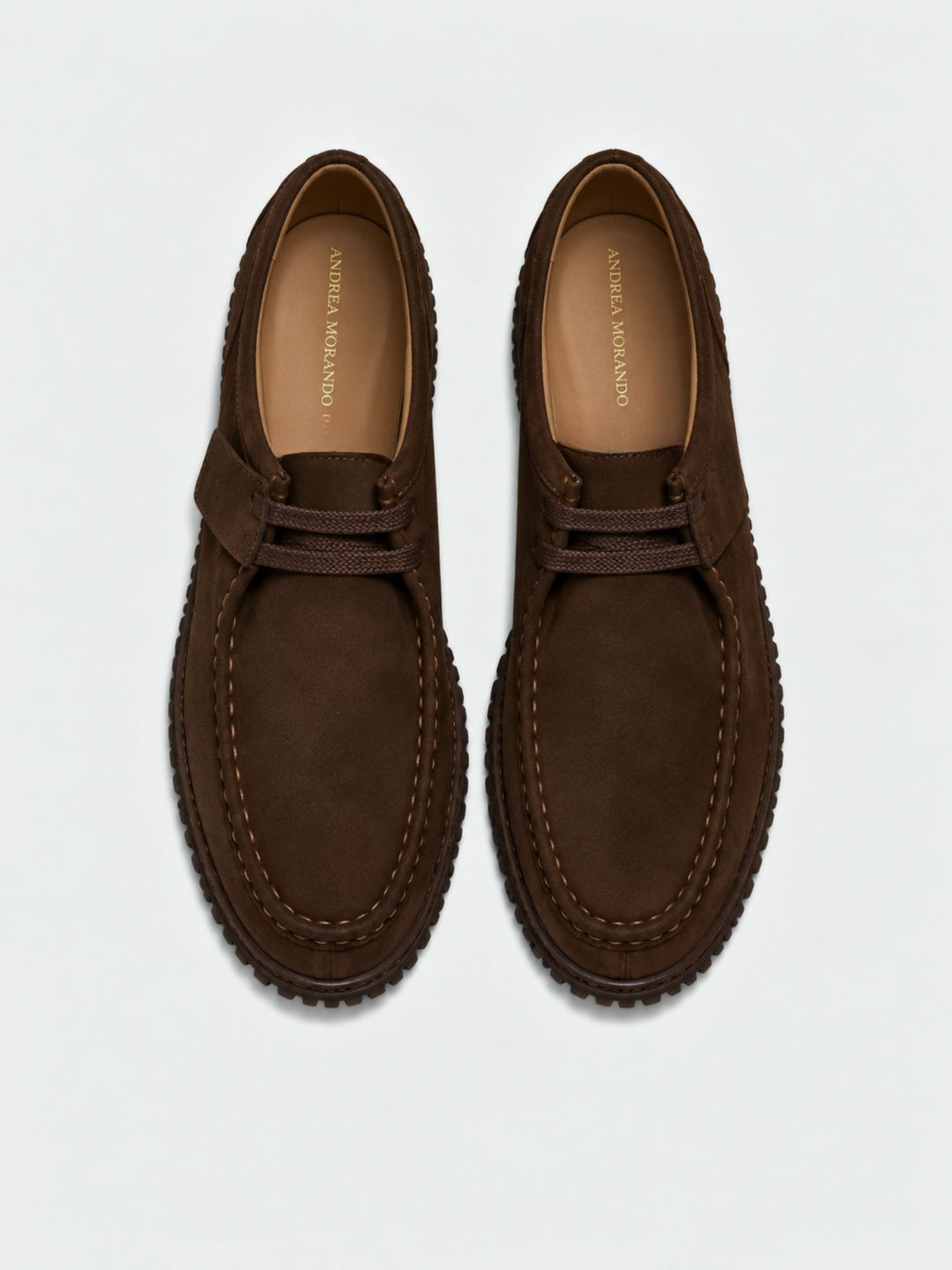 Allacciata in pelle scamosciata con suola carroarmato moro 263272 SUEDE BROWN ANDREA MORANDO 