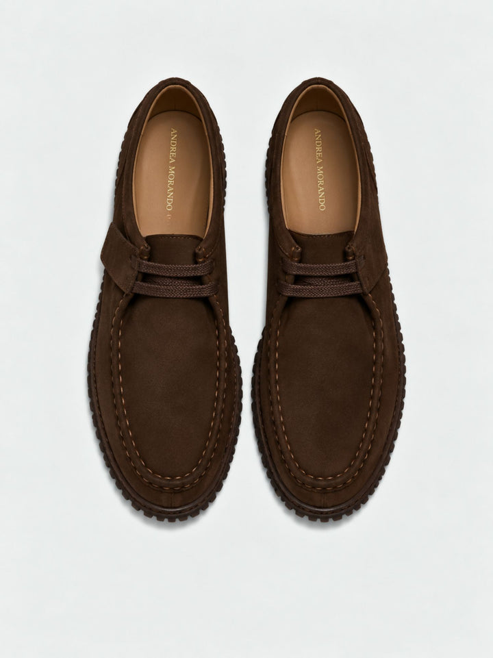 Allacciata in pelle scamosciata con suola carroarmato moro 263272 SUEDE BROWN ANDREA MORANDO 