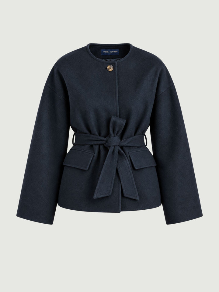 Giacca corta con cintura navy K4194 BLU SUNJOY 