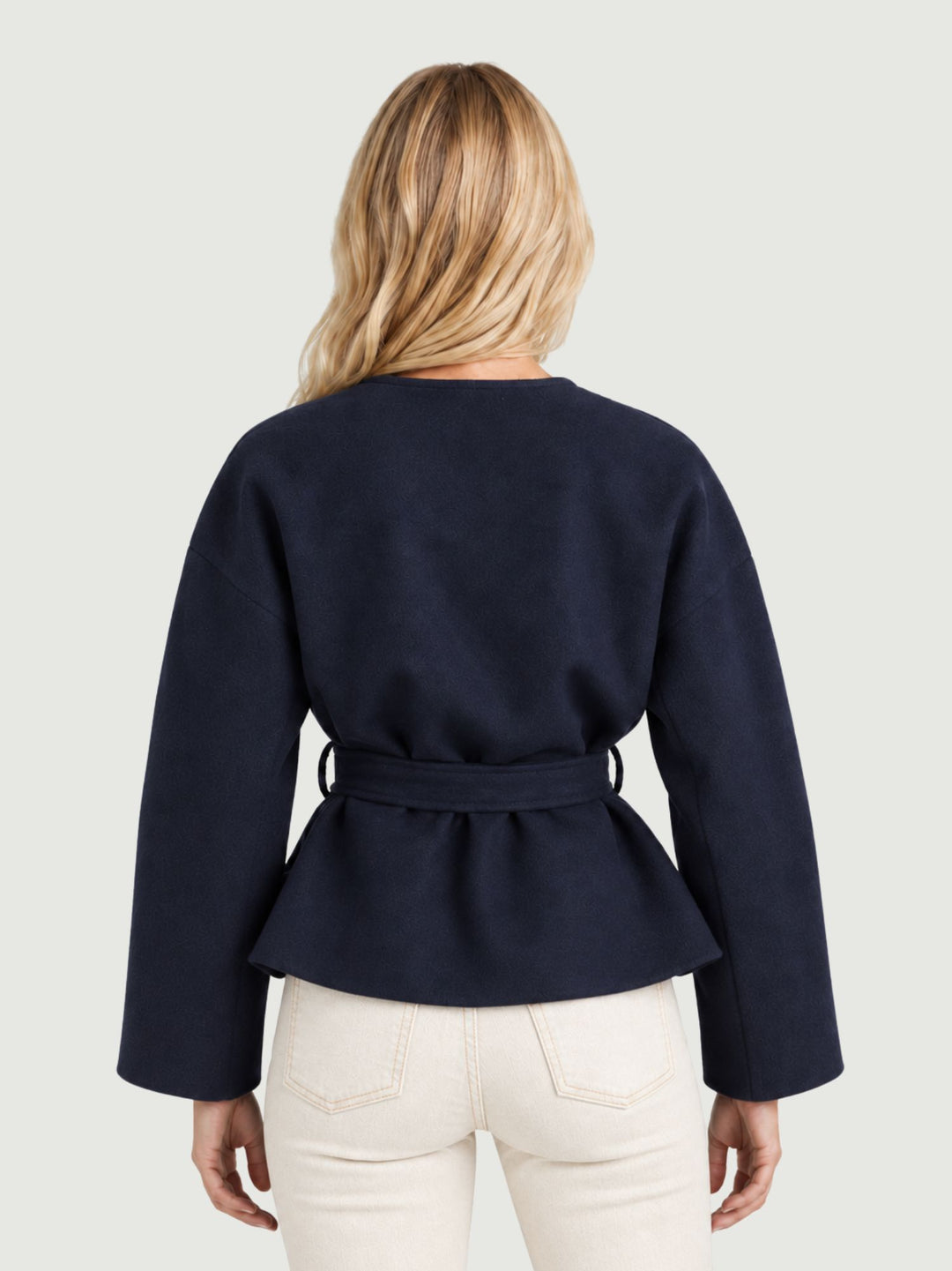 Giacca corta con cintura navy K4194 BLU SUNJOY 