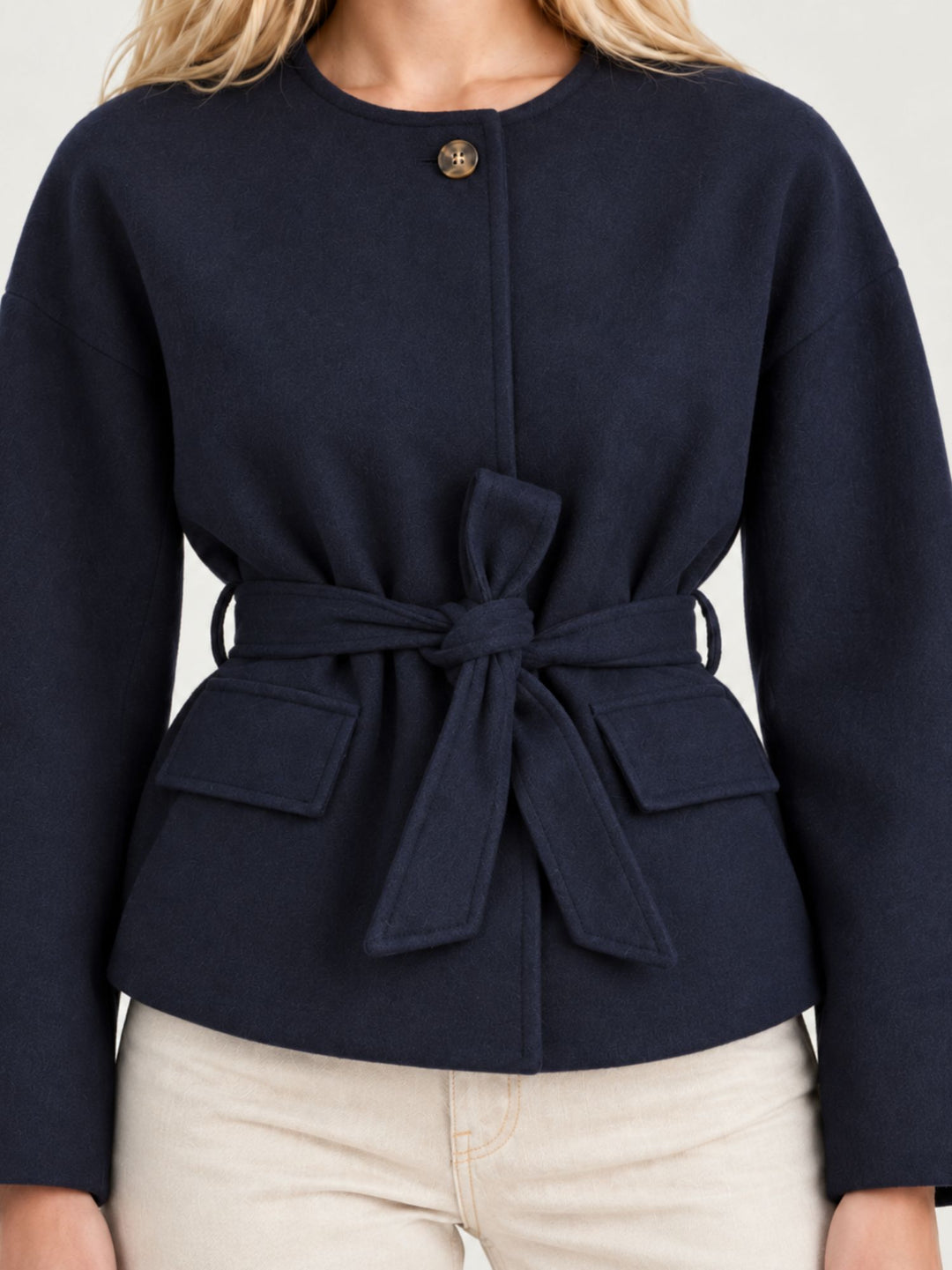 Giacca corta con cintura navy K4194 BLU SUNJOY 