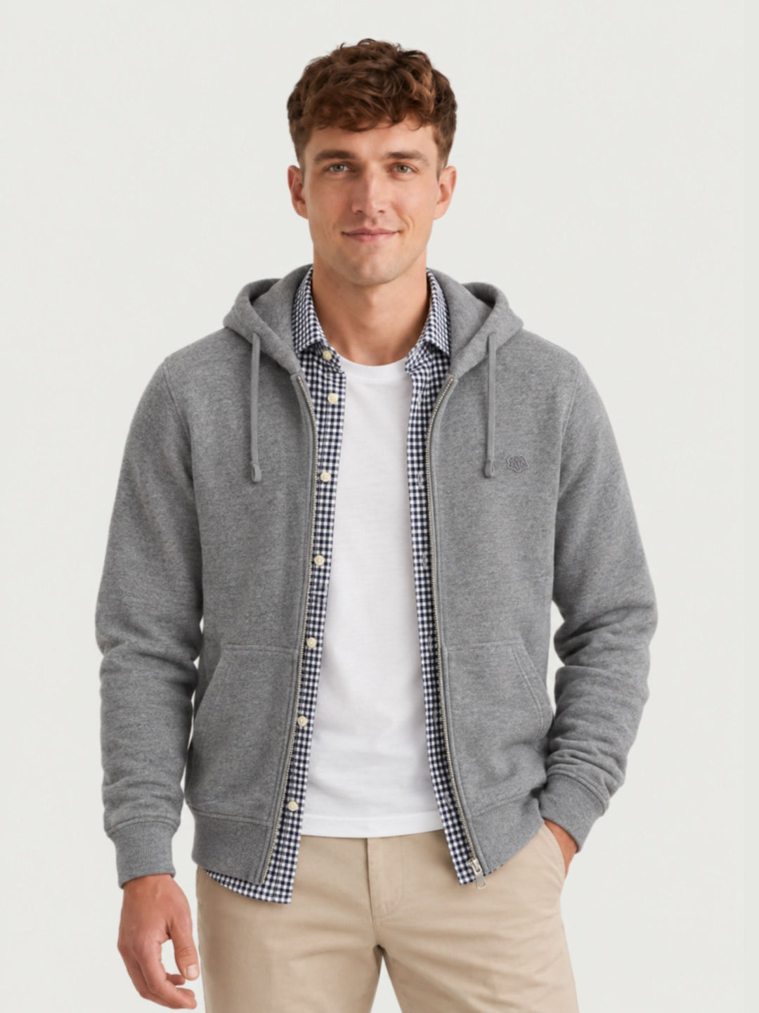 Felpa con zip e cappuccio in cotone grigia M2014703A K7V SUPERDRY 