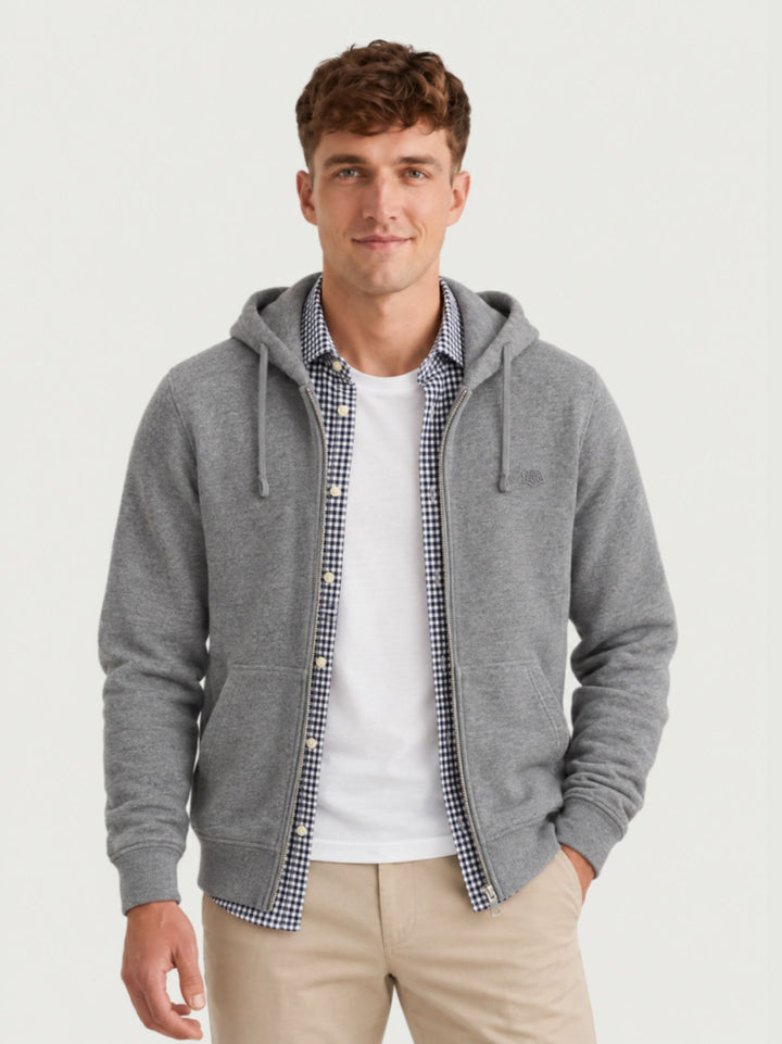 Felpa con zip e cappuccio in cotone grigia M2014703A K7V SUPERDRY 