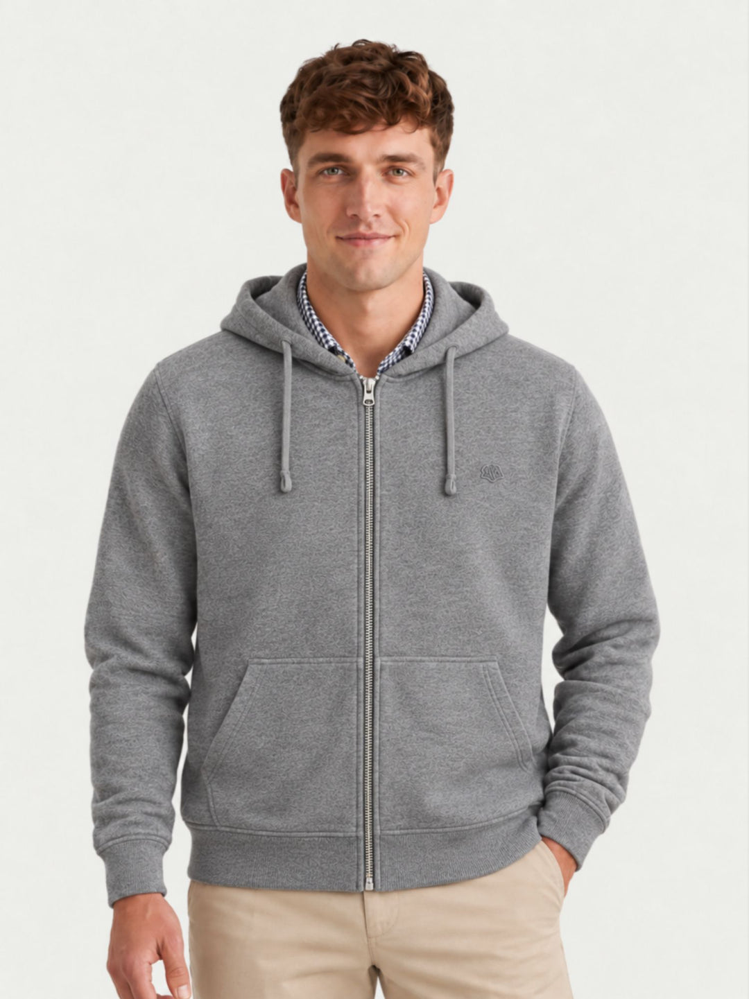 Felpa con zip e cappuccio in cotone grigia M2014703A K7V SUPERDRY 