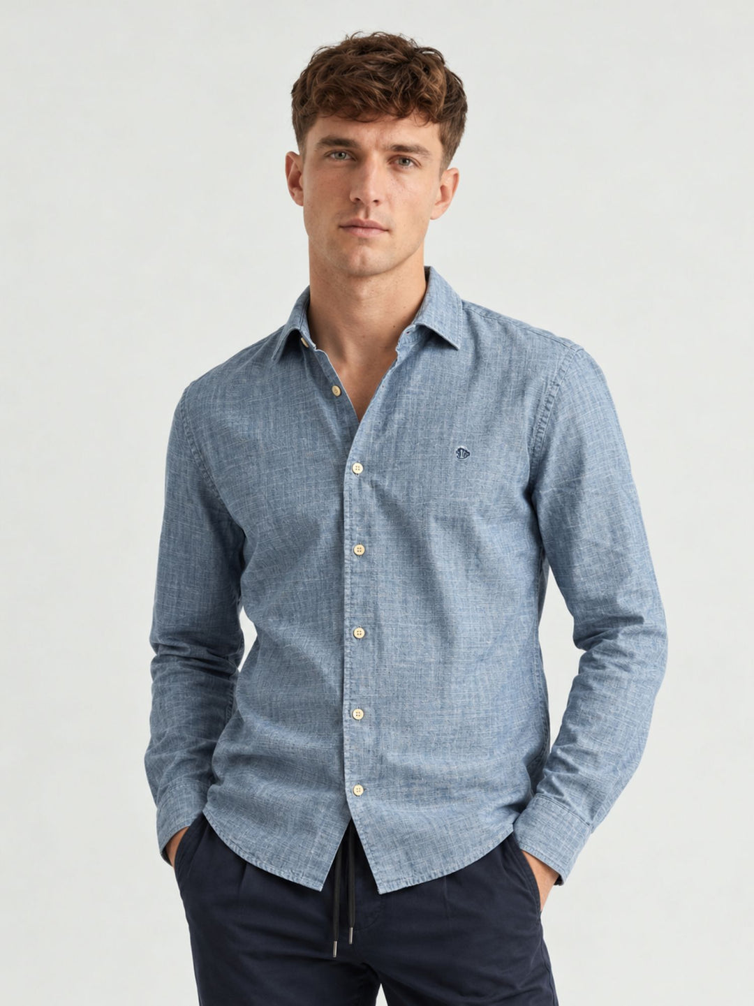 Camicia in cotone chambray fiammata azzurra M4011110A BIU SUPERDRY 