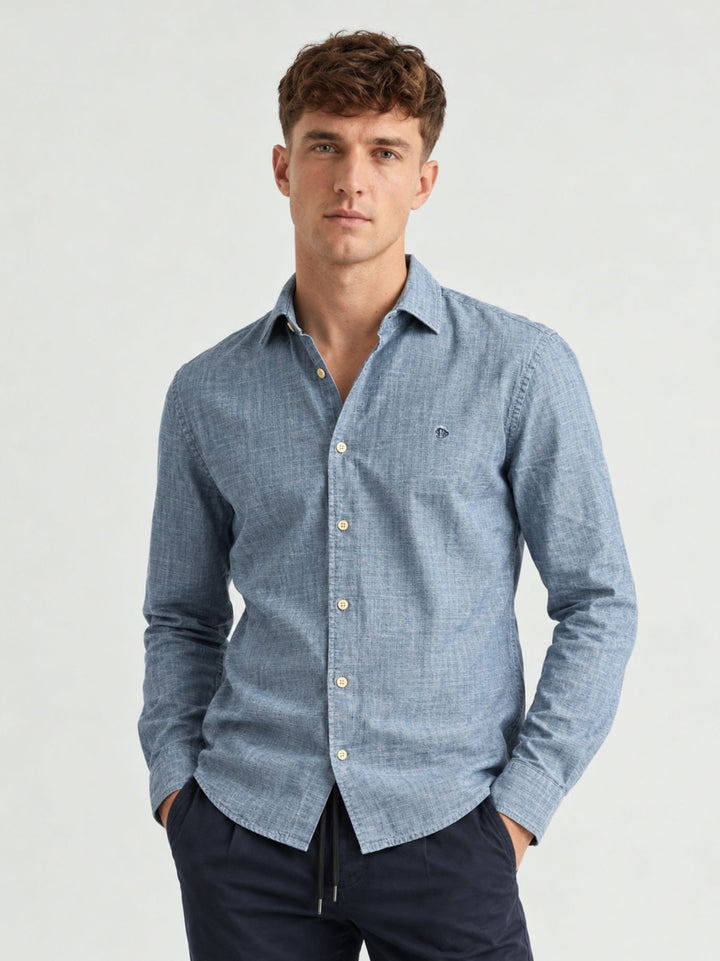Camicia in cotone chambray fiammata azzurra M4011110A BIU SUPERDRY 