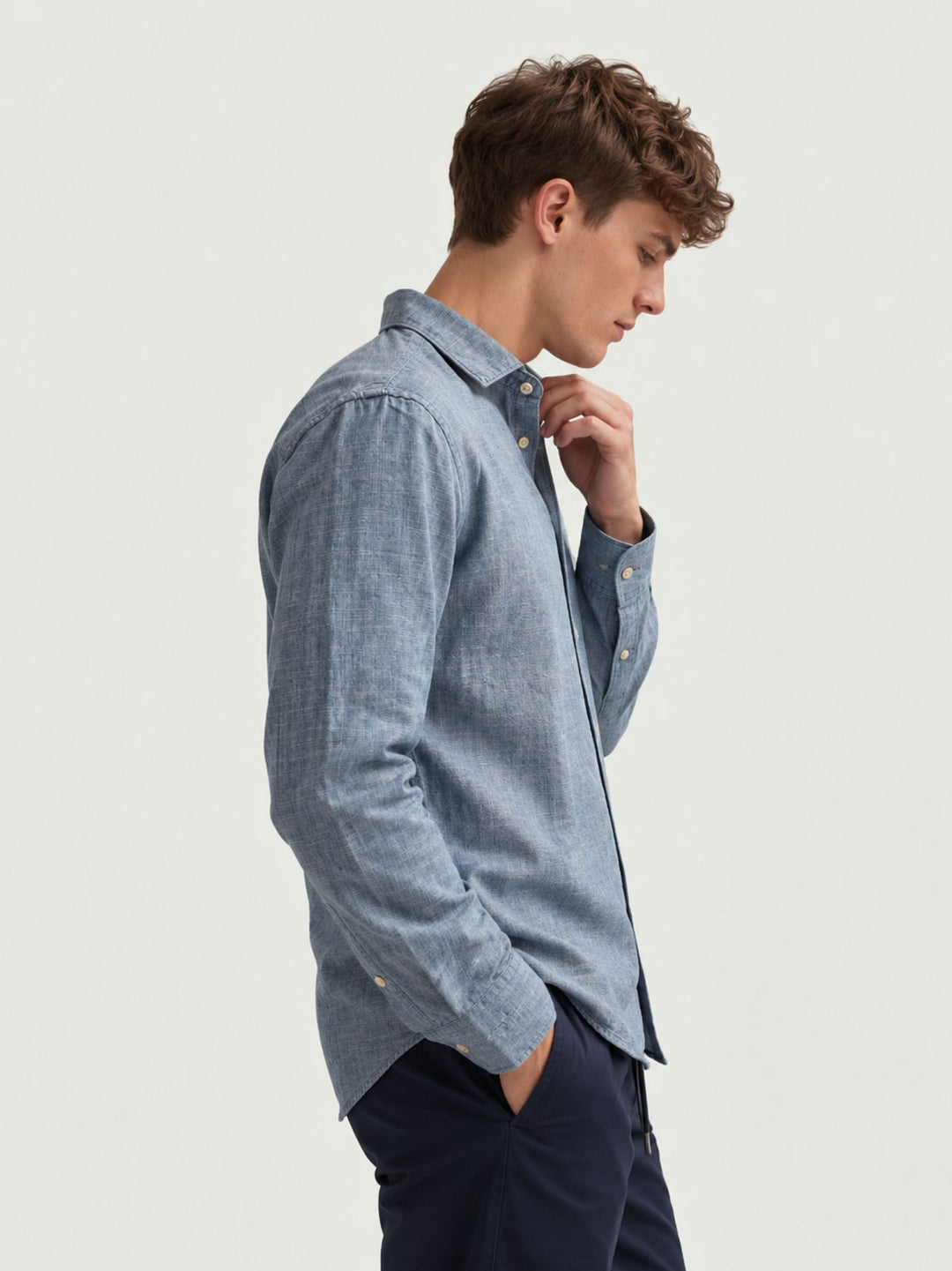 Camicia in cotone chambray fiammata azzurra M4011110A BIU SUPERDRY 