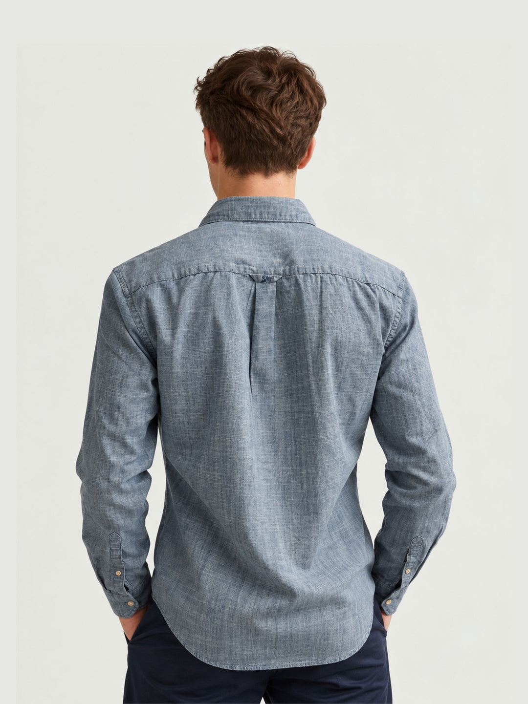 Camicia in cotone chambray fiammata azzurra M4011110A BIU SUPERDRY 