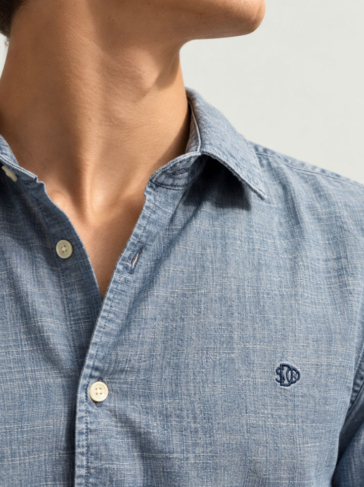 Camicia in cotone chambray fiammata azzurra M4011110A BIU SUPERDRY 