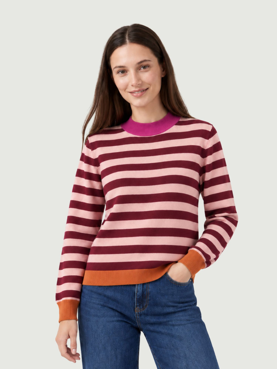 Maglia girocollo a righe orizzontali rosa e bordeaux 556FUNN231 41 ANDREA MORANDO 