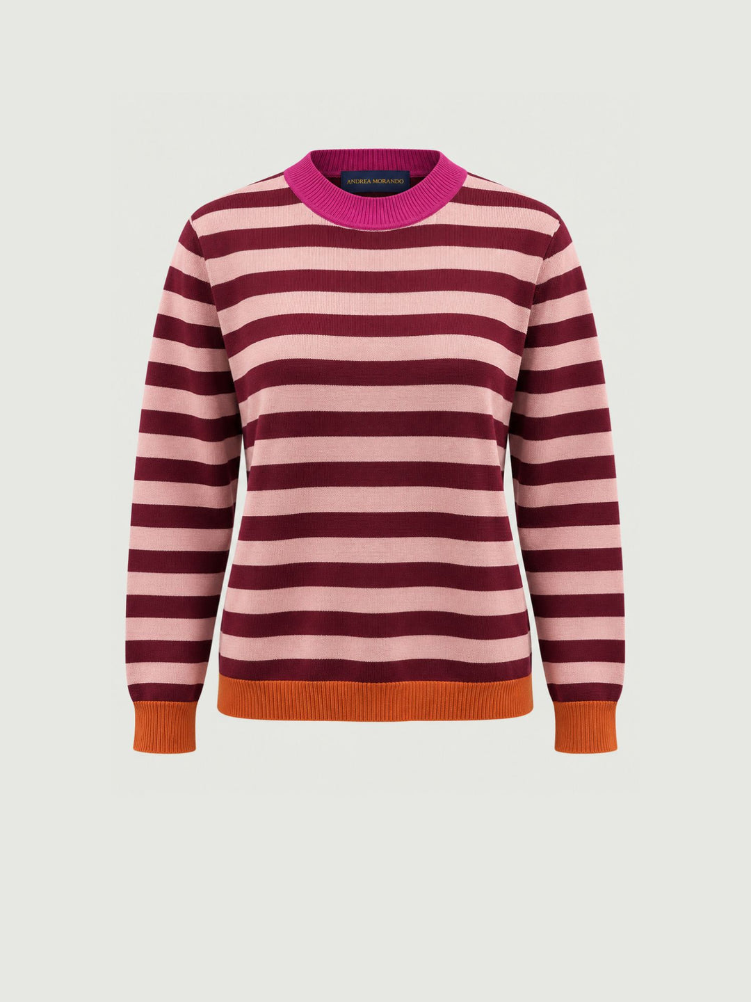 Maglia girocollo a righe orizzontali rosa e bordeaux 556FUNN231 41 ANDREA MORANDO 