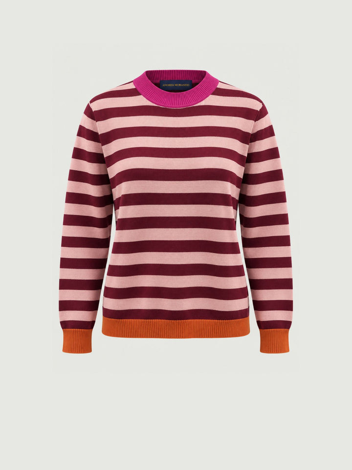 Maglia girocollo a righe orizzontali rosa e bordeaux 556FUNN231 41 ANDREA MORANDO 