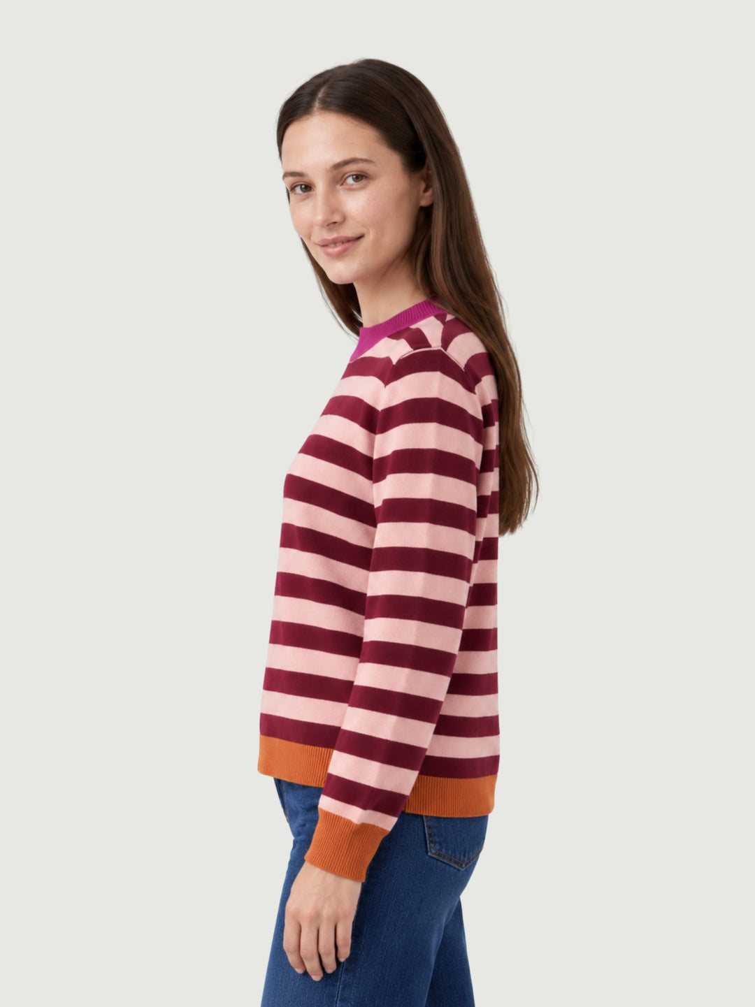 Maglia girocollo a righe orizzontali rosa e bordeaux 556FUNN231 41 ANDREA MORANDO 