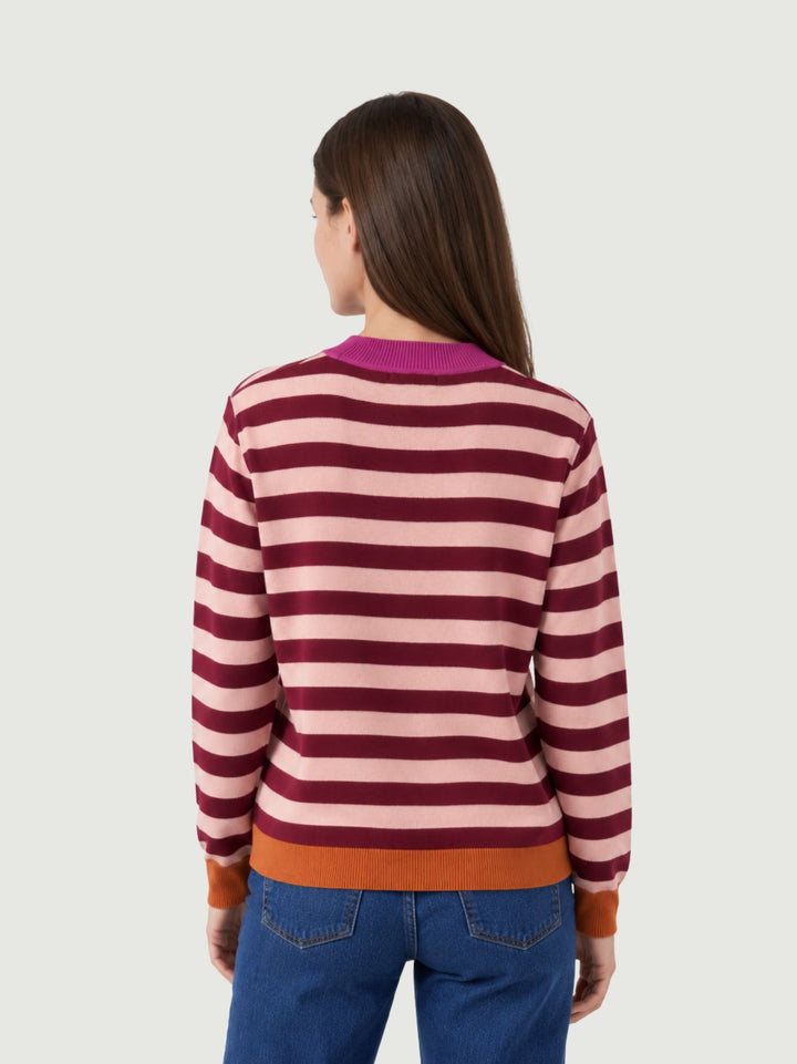 Maglia girocollo a righe orizzontali rosa e bordeaux 556FUNN231 41 ANDREA MORANDO 