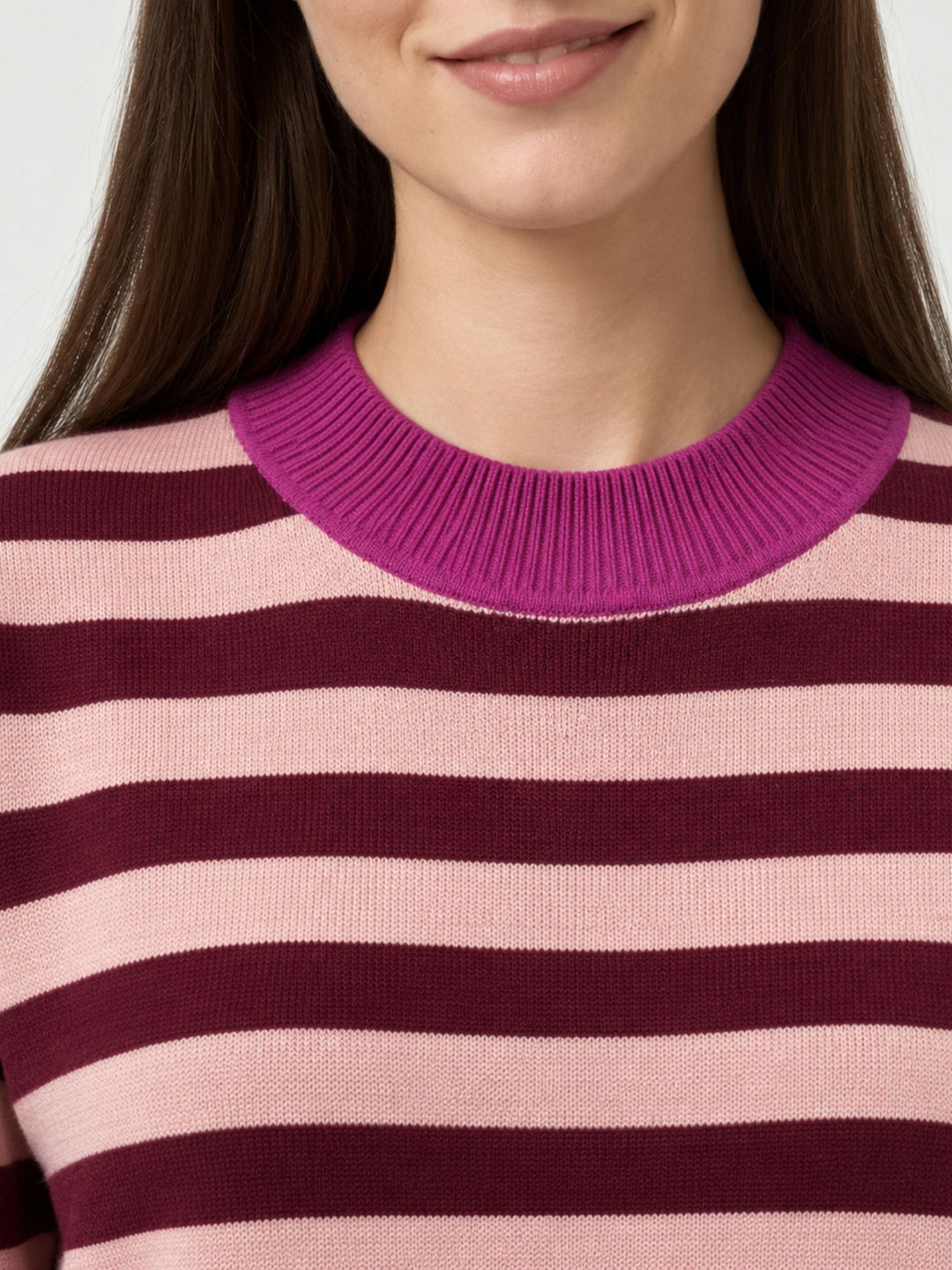 Maglia girocollo a righe orizzontali rosa e bordeaux 556FUNN231 41 ANDREA MORANDO 