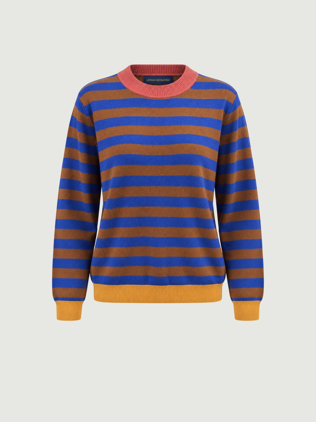 Maglia girocollo a righe orizzontali blu elettrico e marrone 556FUNN231 75 ANDREA MORANDO 