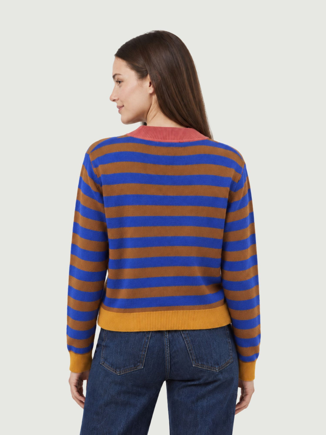 Maglia girocollo a righe orizzontali blu elettrico e marrone 556FUNN231 75 ANDREA MORANDO 
