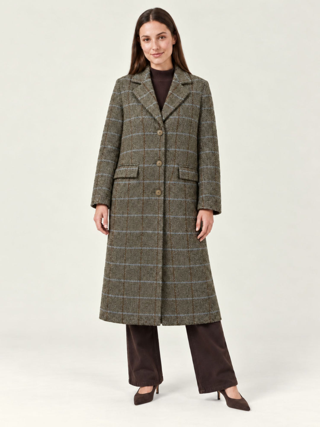 Cappotto lungo in tweed base verde 566BUDH421 62 ANDREA MORANDO 