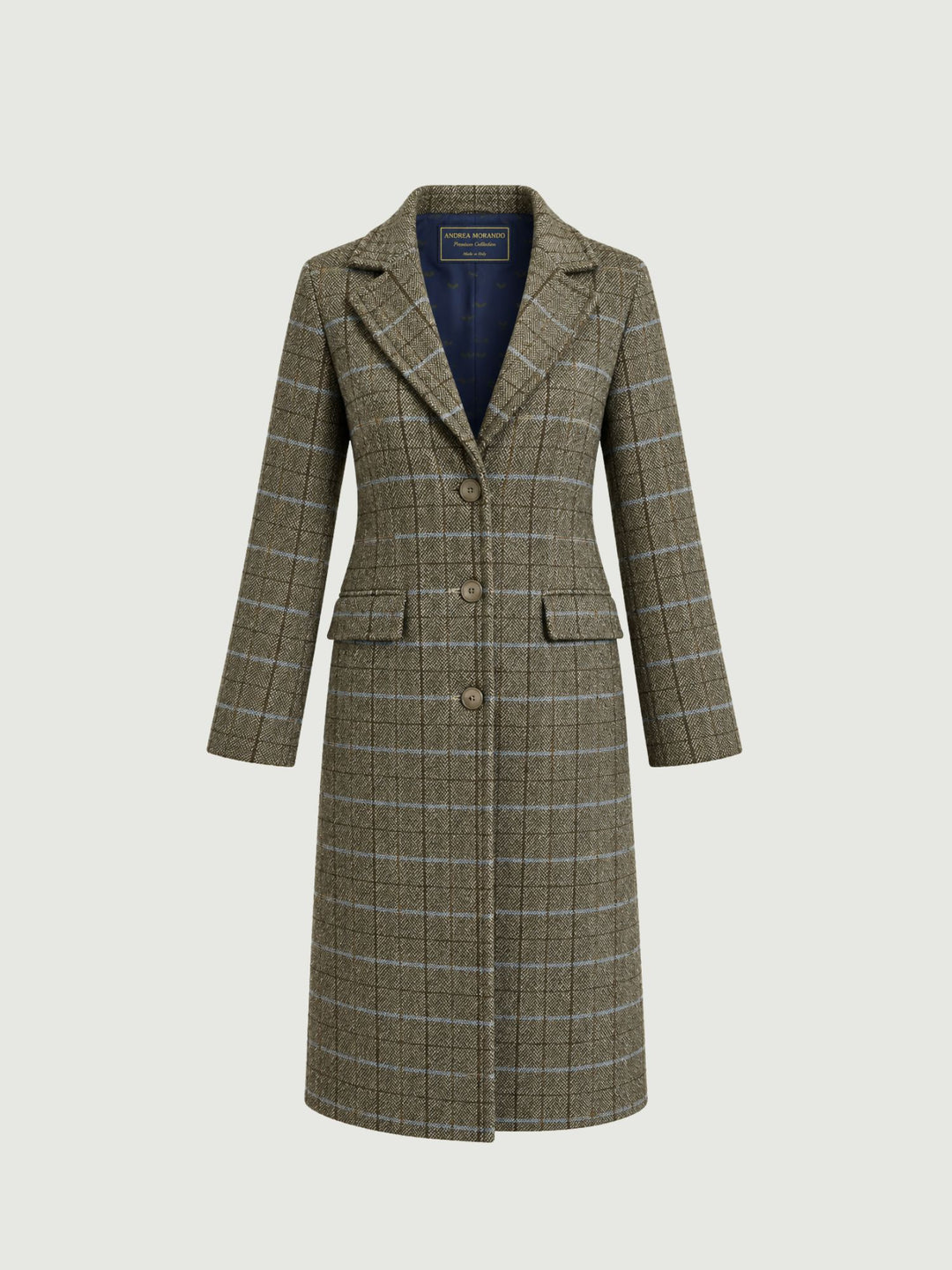 Cappotto lungo in tweed base verde 566BUDH421 62 ANDREA MORANDO 