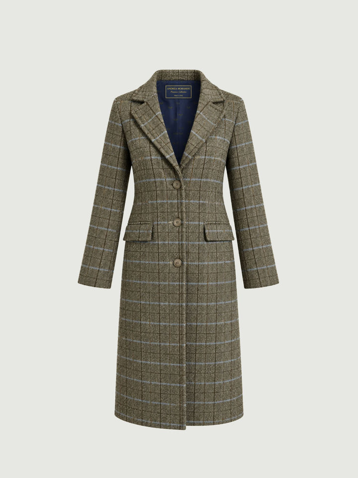 Cappotto lungo in tweed base verde 566BUDH421 62 ANDREA MORANDO 