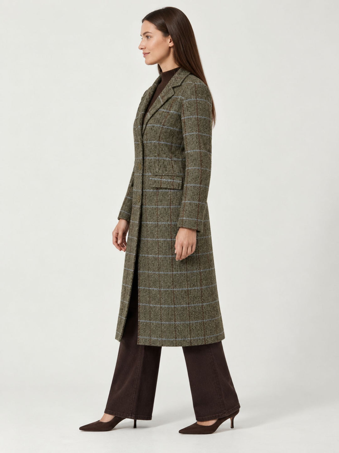 Cappotto lungo in tweed base verde 566BUDH421 62 ANDREA MORANDO 