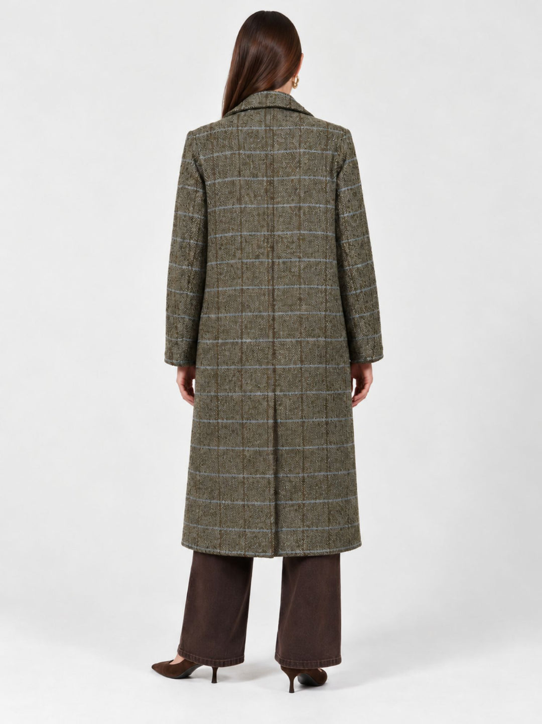 Cappotto lungo in tweed base verde 566BUDH421 62 ANDREA MORANDO 