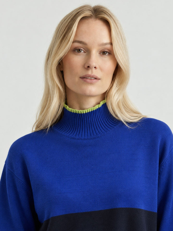 Maglia a collo alto a costine blu elettrico e navy 566SAKO234 55 ANDREA MORANDO 