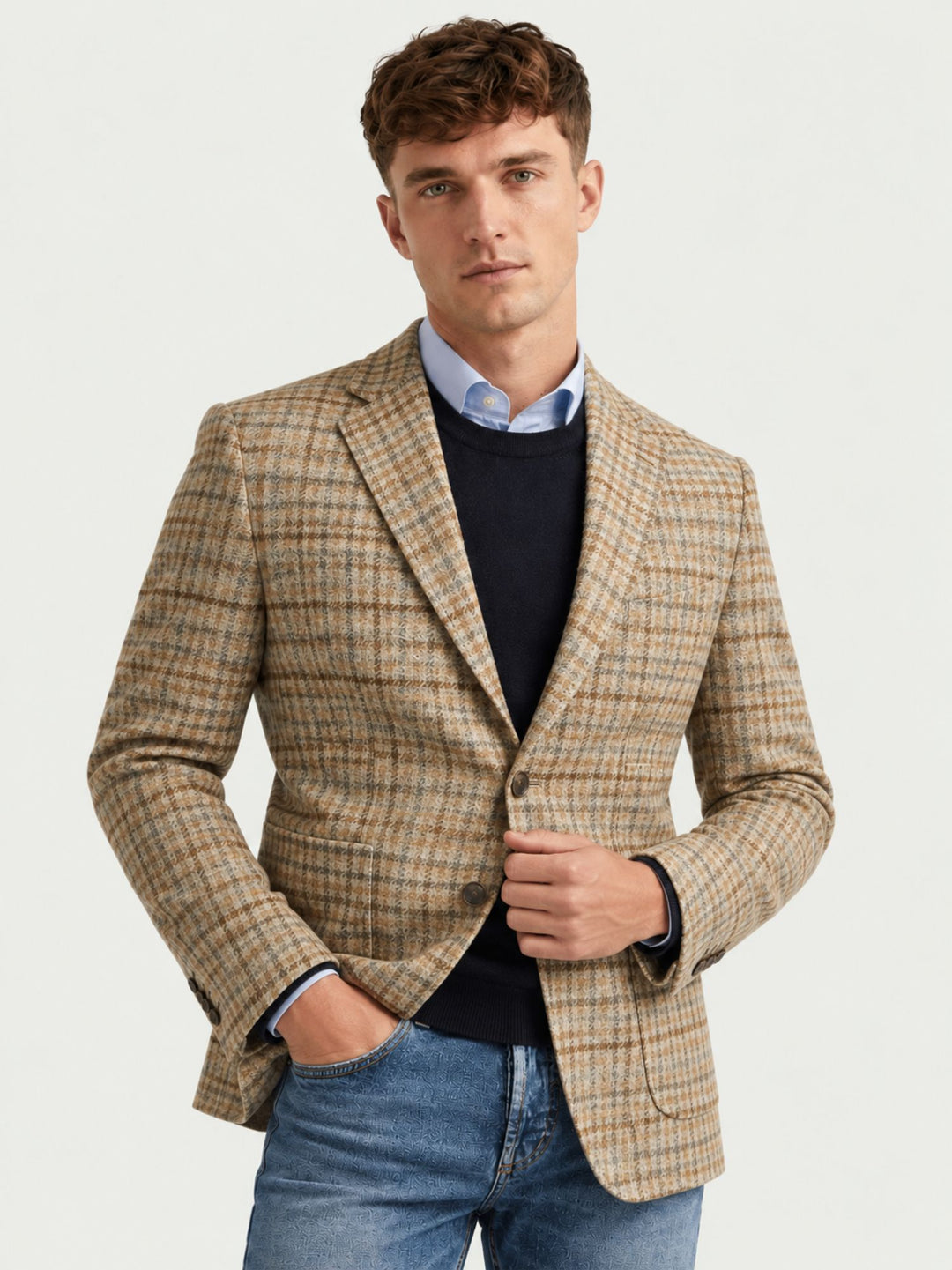 Blazer monopetto a quadri beige e marrone 677159 0053 ANDREA MORANDO 