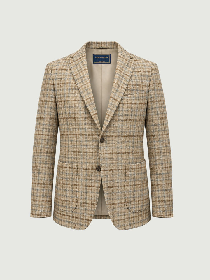 Blazer monopetto a quadri beige e marrone 677159 0053 ANDREA MORANDO 