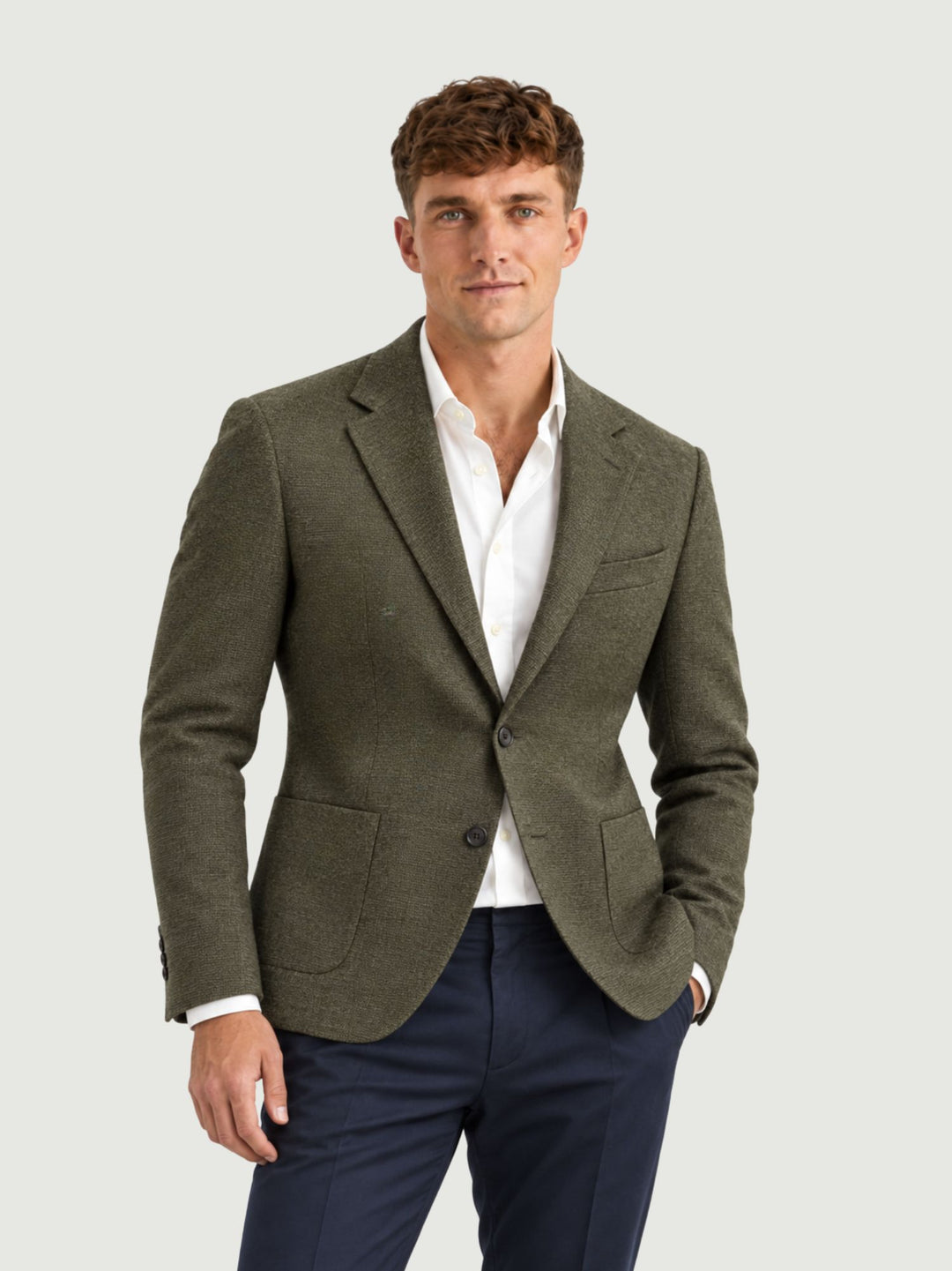 Blazer monopetto in microtrama verde militare G002PL0295M 4000 ANDREA MORANDO 