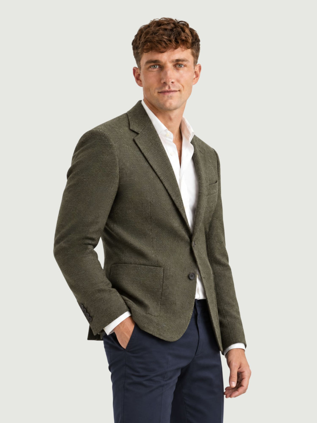 Blazer monopetto in microtrama verde militare G002PL0295M 4000 ANDREA MORANDO 