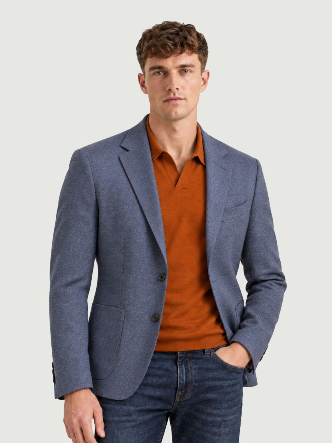 Blazer monopetto in microtrama bluette G002PL0295M 7006 ANDREA MORANDO 