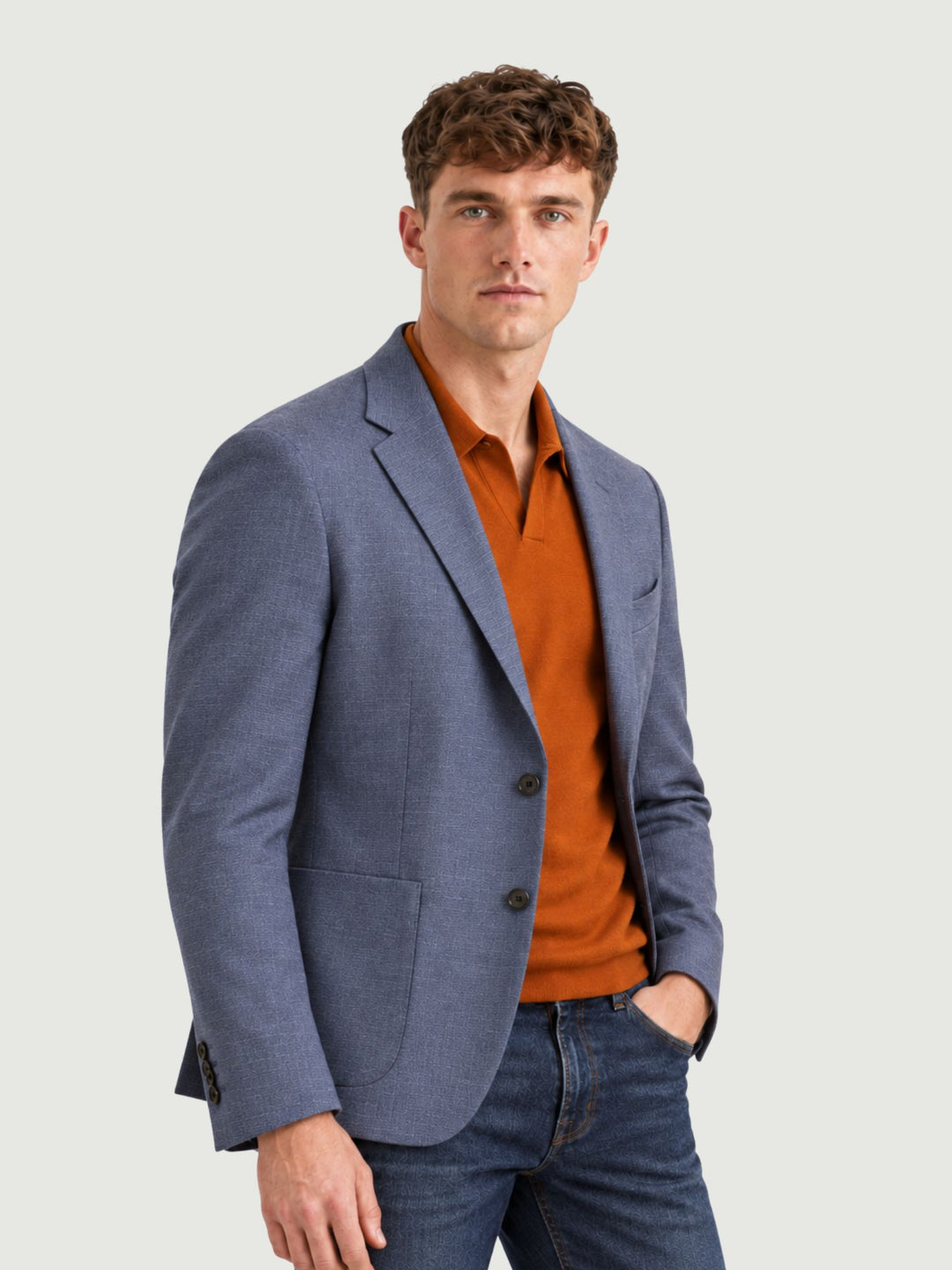 Blazer monopetto in microtrama bluette G002PL0295M 7006 ANDREA MORANDO 