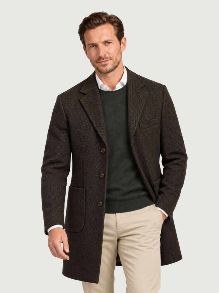 Cappotto lungo spigato in lana moro K002WO0139M 2000 ANDREA MORANDO 