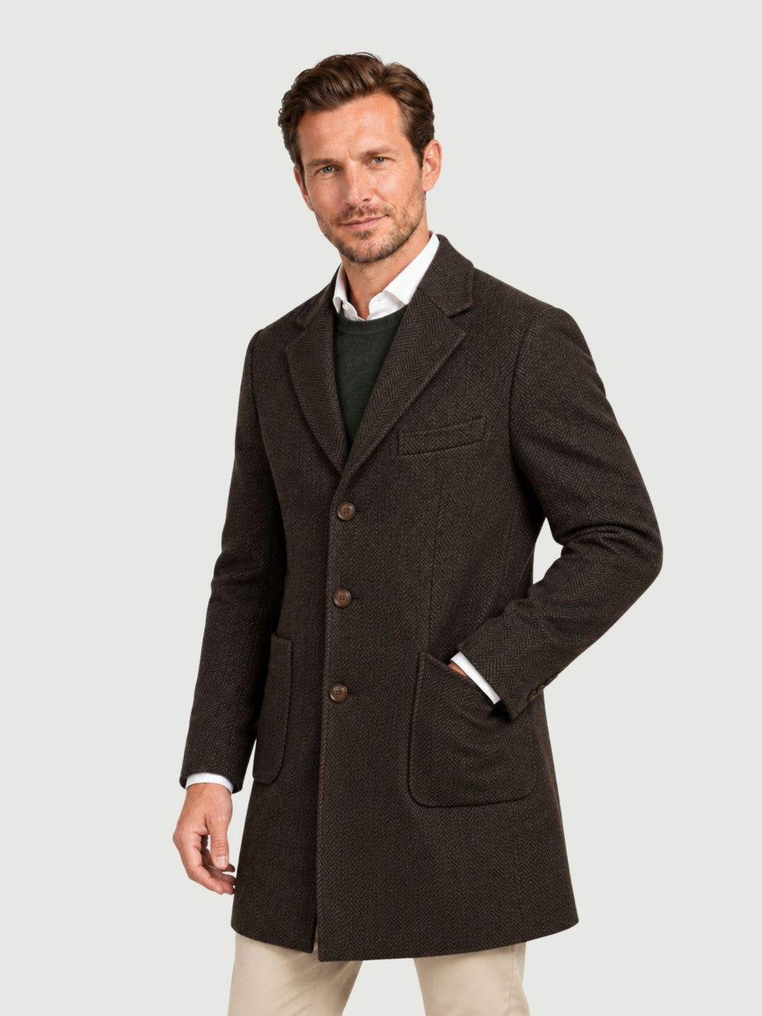 Cappotto lungo spigato in lana moro K002WO0139M 2000 ANDREA MORANDO 