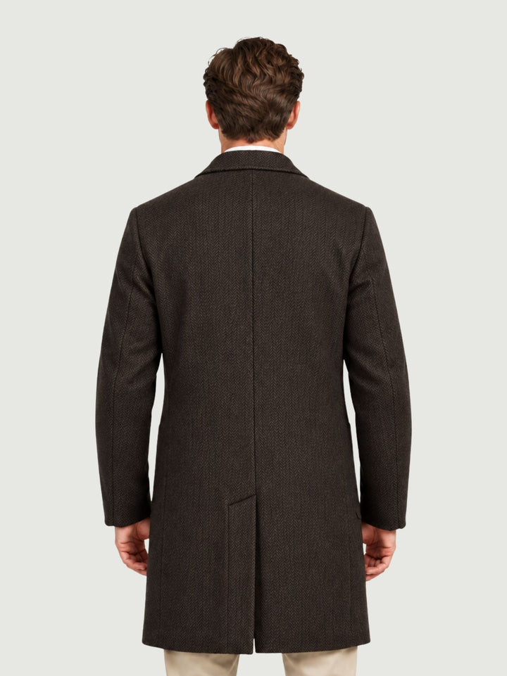 Cappotto lungo spigato in lana moro K002WO0139M 2000 ANDREA MORANDO 