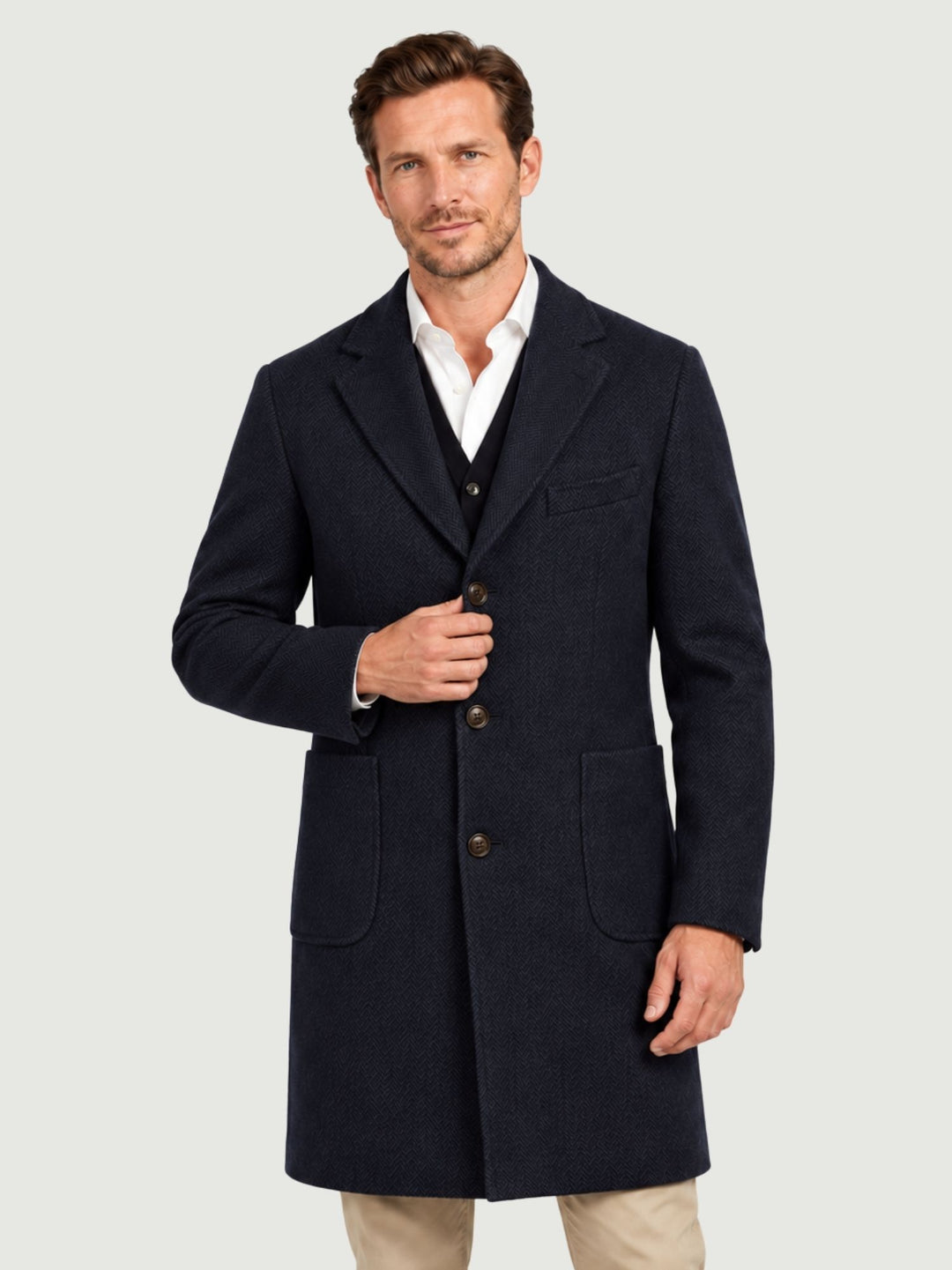 Cappotto lungo spigato in lana navy K002WO0139M 7000 ANDREA MORANDO 
