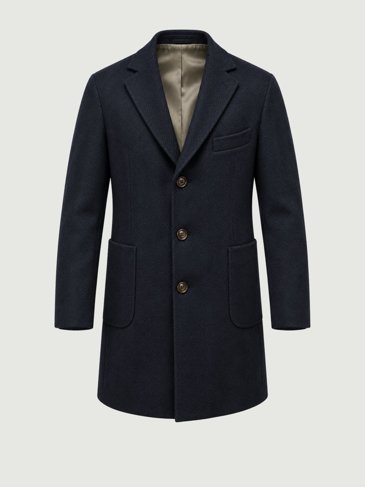Cappotto lungo spigato in lana navy K002WO0139M 7000 ANDREA MORANDO 