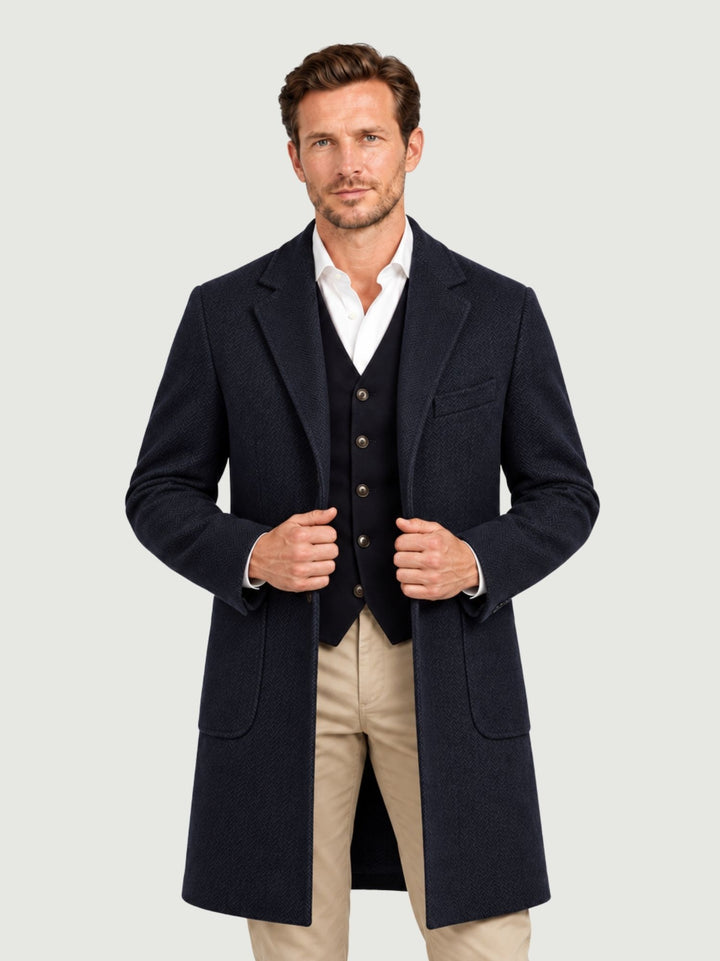 Cappotto lungo spigato in lana navy K002WO0139M 7000 ANDREA MORANDO 