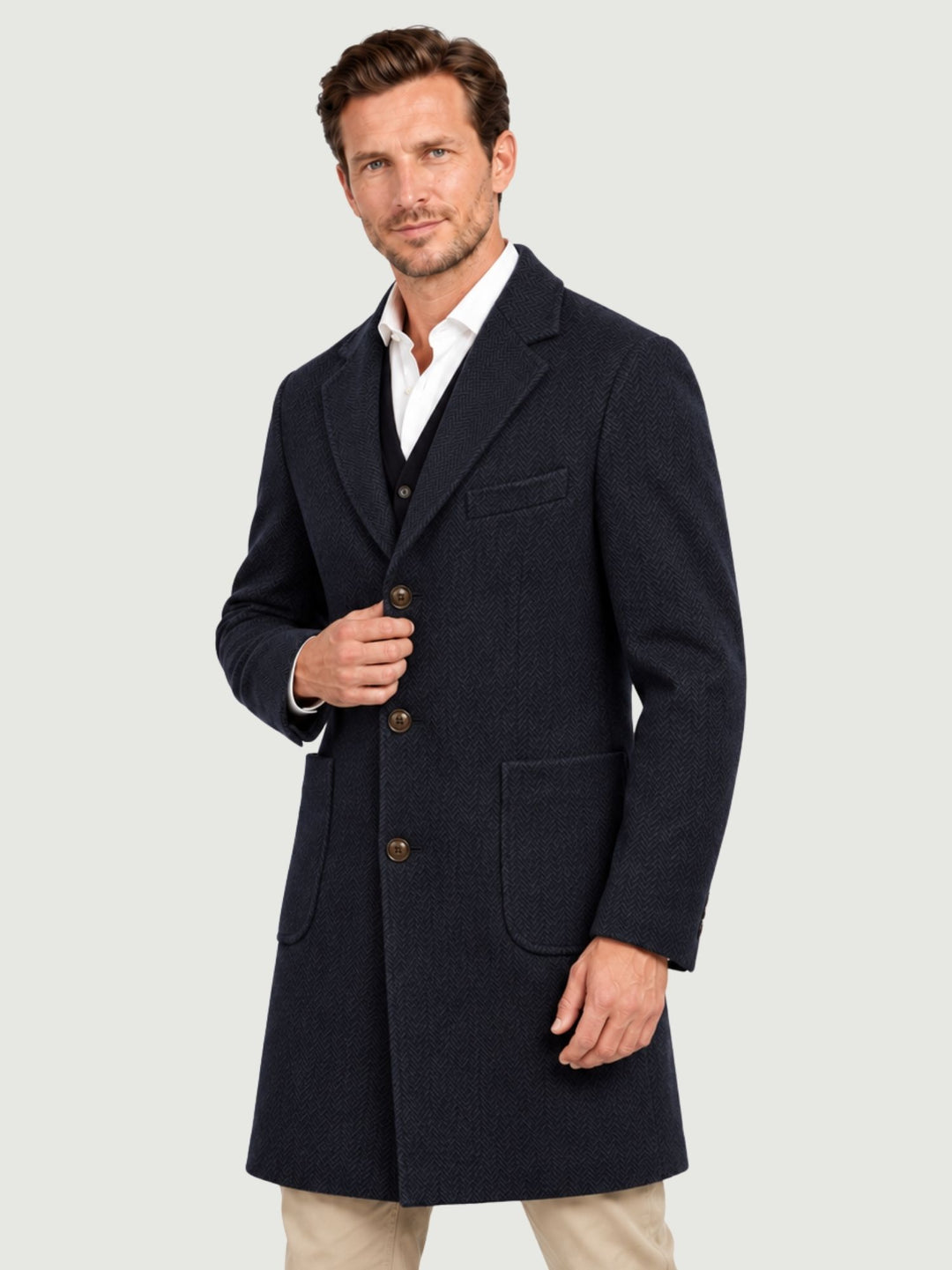 Cappotto lungo spigato in lana navy K002WO0139M 7000 ANDREA MORANDO 