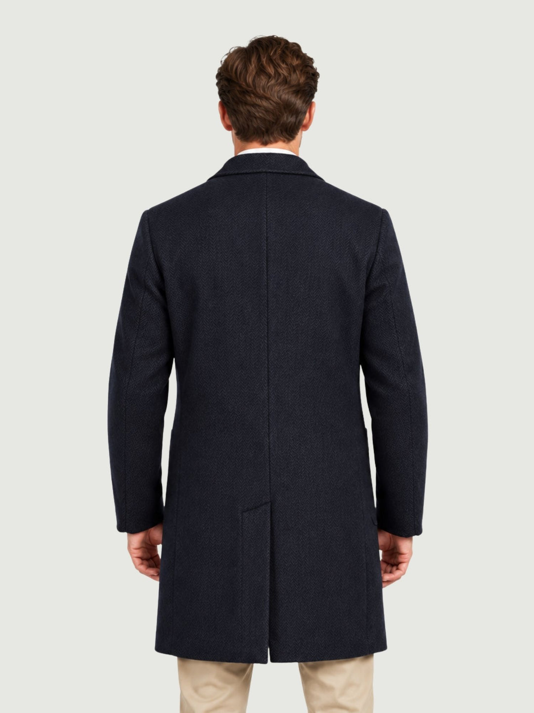 Cappotto lungo spigato in lana navy K002WO0139M 7000 ANDREA MORANDO 
