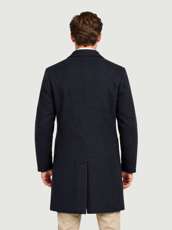 Cappotto lungo spigato in lana navy K002WO0139M 7000 ANDREA MORANDO 