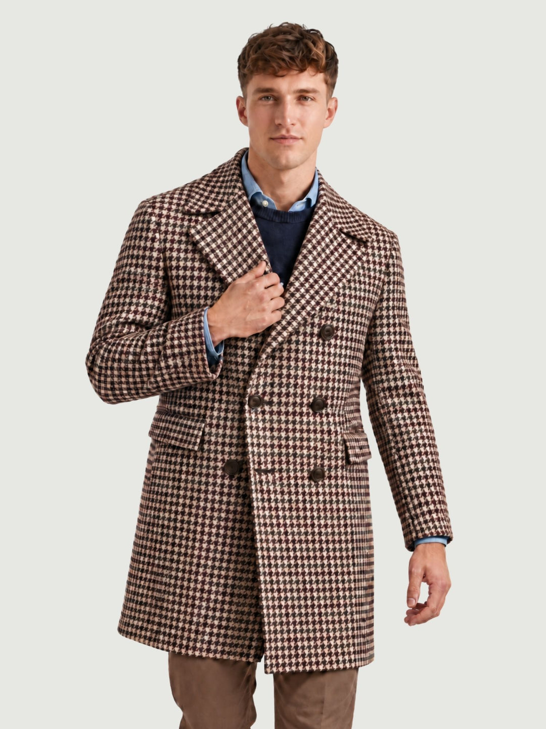 Cappotto doppiopetto pied de poule beige, rosso e verde K011PL0303M 5003 ANDREA MORANDO 